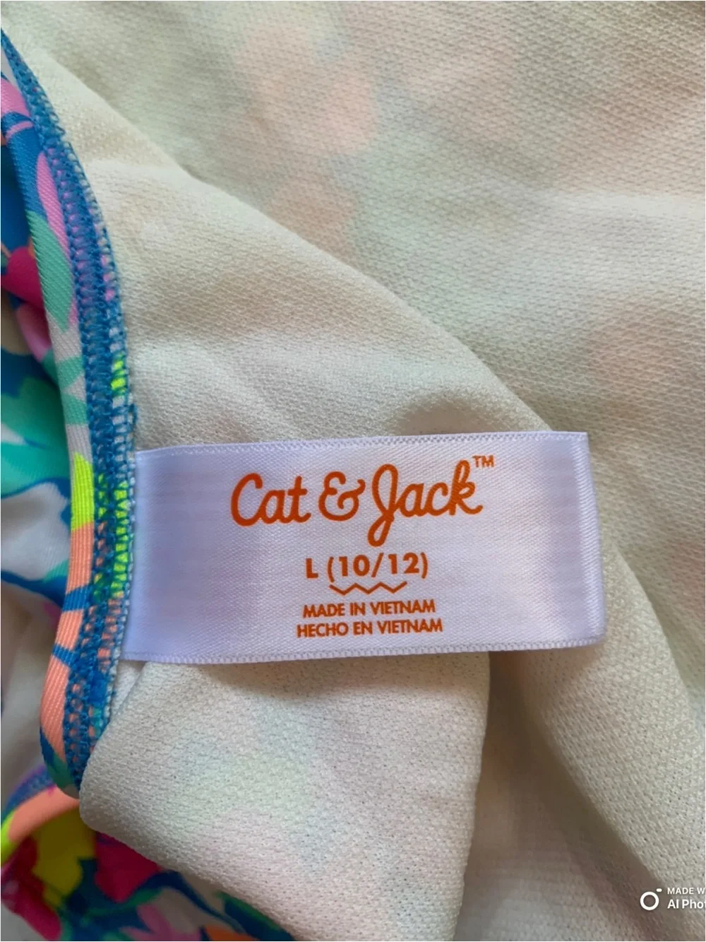 Cat & Jack Girls Large Colorful Flower Print Long Sleeve One Piece Swimsuit NWOT
